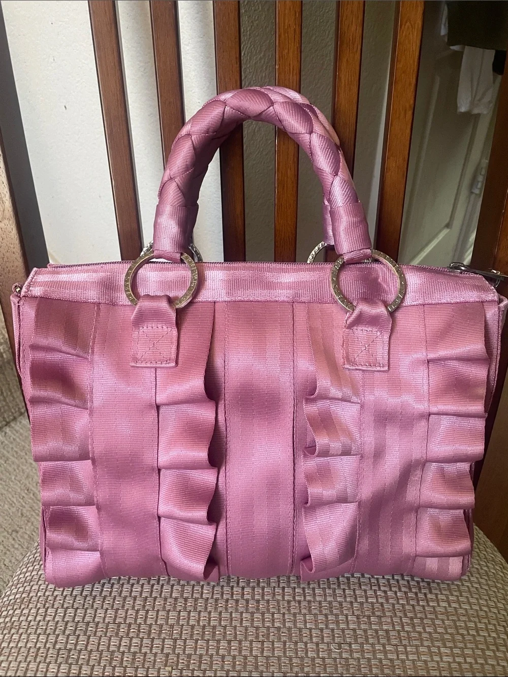 Harveys Dusty Rose Pink Ruffle Lola Satchel Handbag